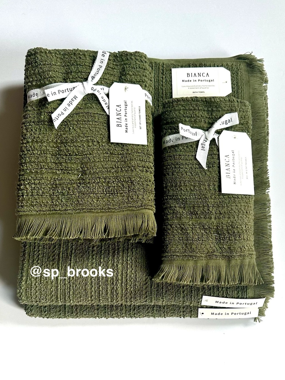 🎁6PC BIANCA Bath Towel Set - Forest Green Boucle Textured Pattern - 100% Cotton